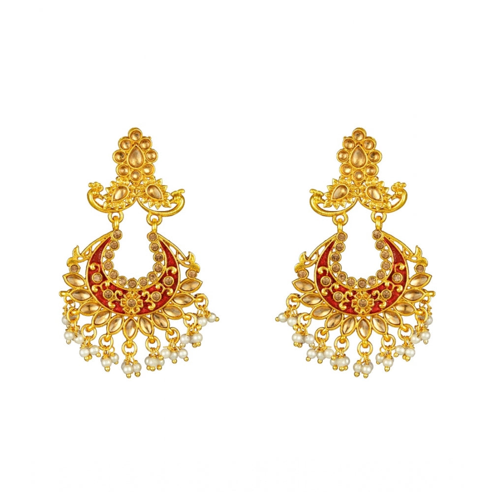 Fashion Women's Rose Gold Plated Alloy Kundan Earrings &amp; Mangtikka (Maroon)