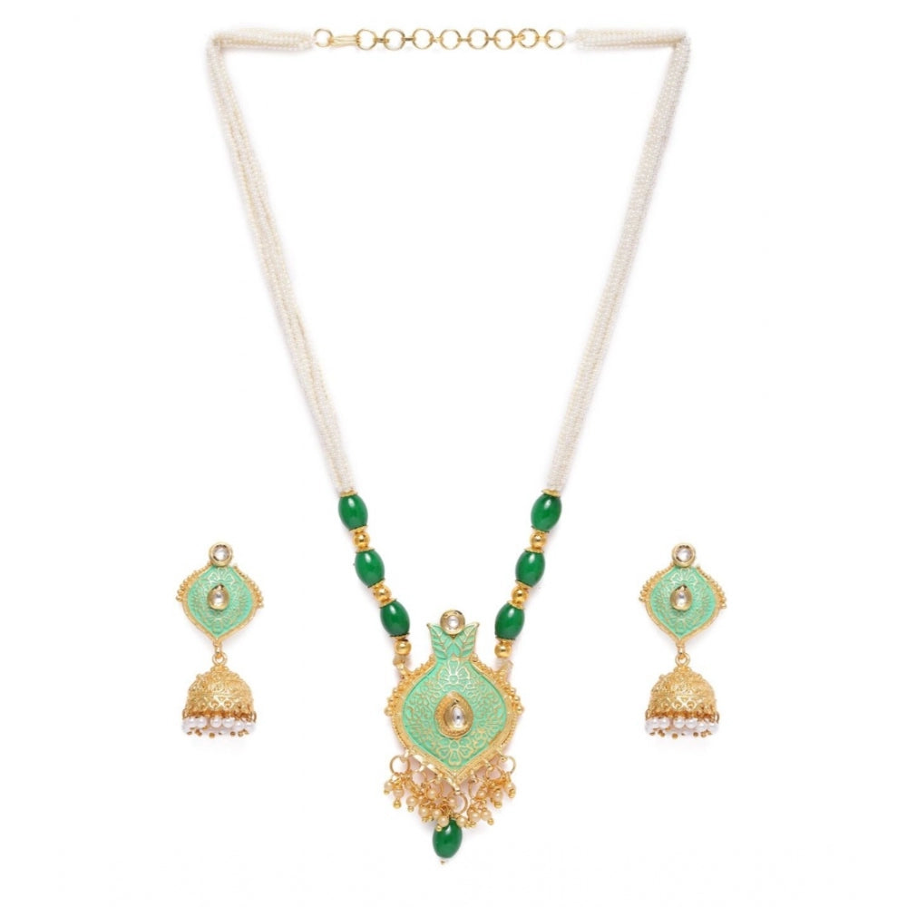 Fashion Women's Rose Gold Plated Alloy Necklace &amp; Earings Set (Green)