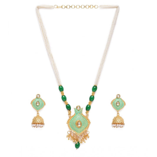 Fashion Women's Rose Gold Plated Alloy Necklace &amp; Earings Set (Green)