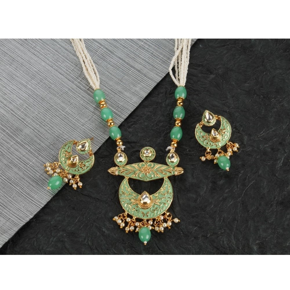 Fashion Women's Rose Gold Plated Alloy Necklace &amp; Earings Set (Green)