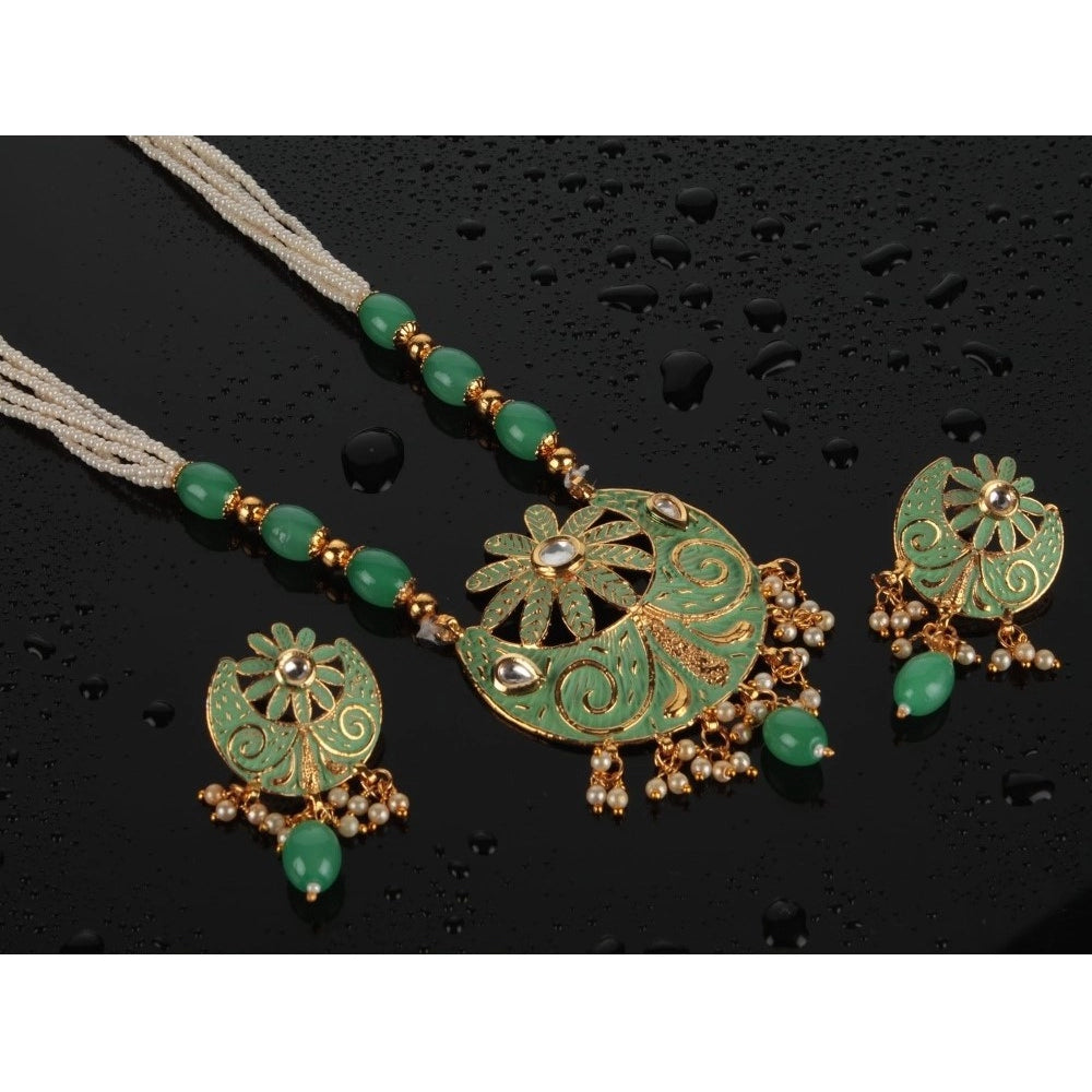 Fashion Women's Rose Gold Plated Alloy Necklace &amp; Earings Set (Green)