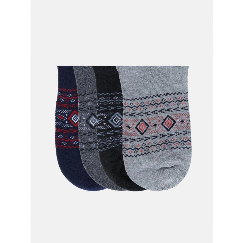 Amfyn 4 Pairs Men's Casual Cotton Blended Printed Mid-Calf length Socks (Assorted)