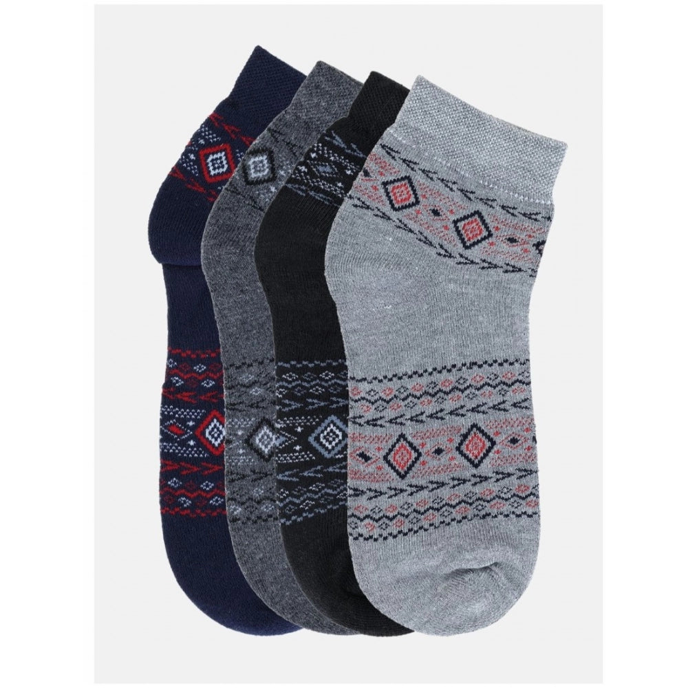 Amfyn 4 Pairs Men's Casual Cotton Blended Printed Mid-Calf length Socks (Assorted)