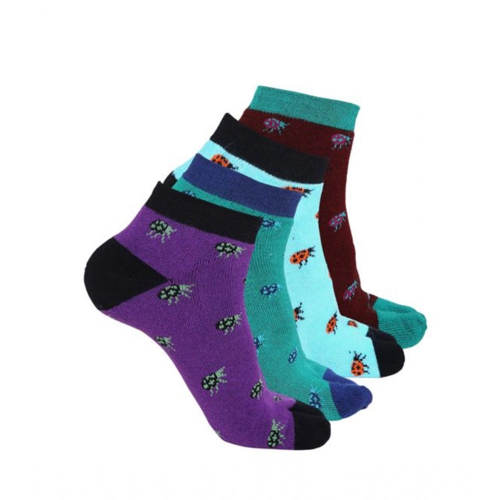 Amfyn 4 Pairs Women's Casual Cotton Blended Printed Ankle length Socks (Assorted)