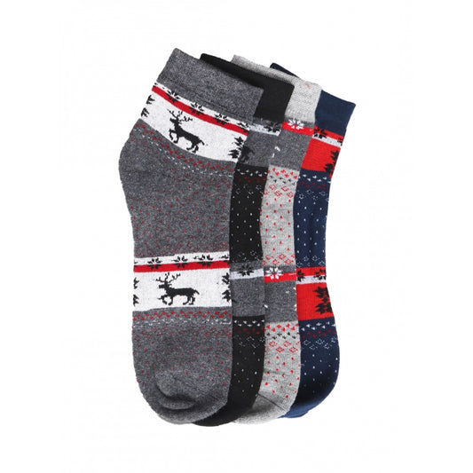 Amfyn 4 Pairs Men's Casual Cotton Blended Printed Mid-Calf length Socks (Assorted)