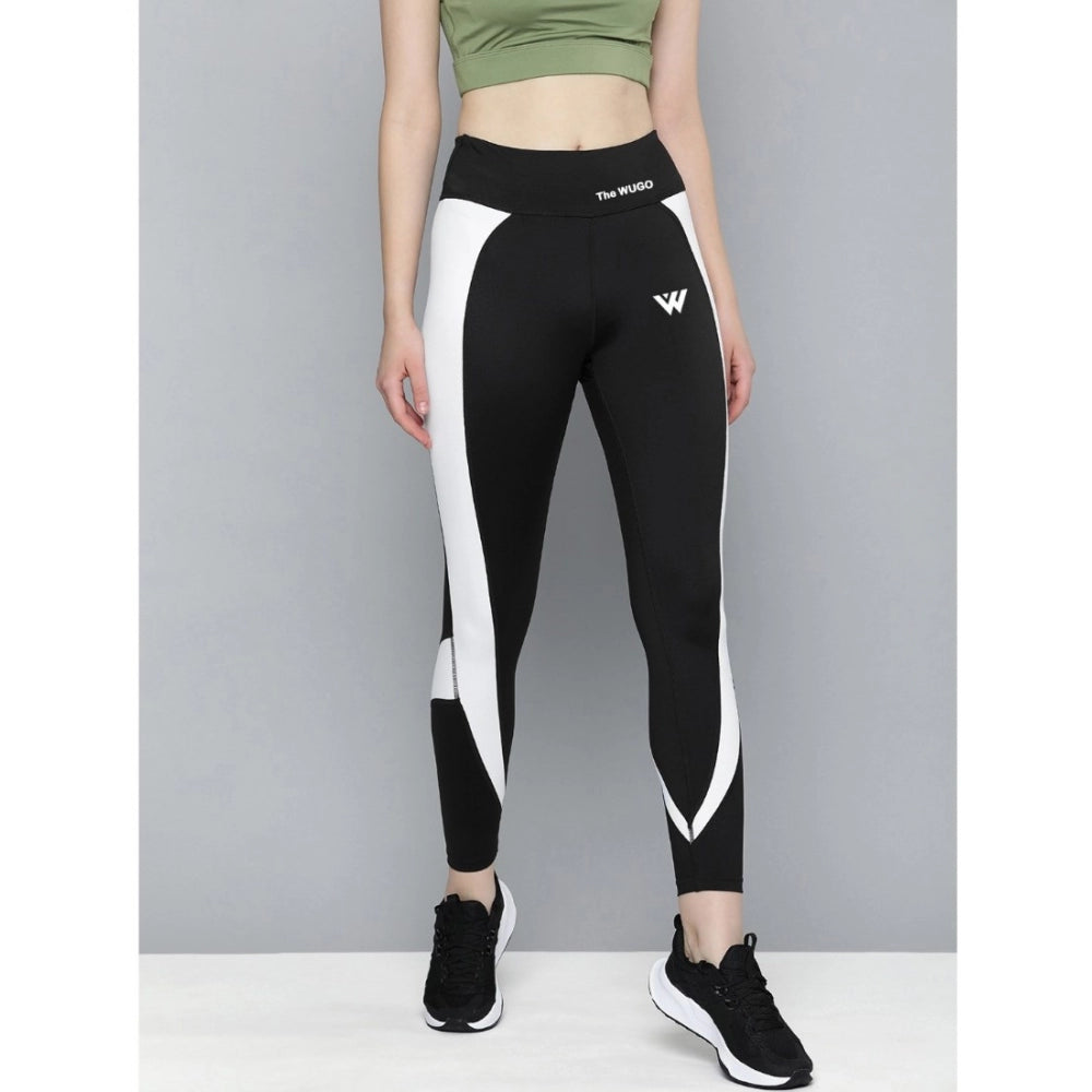 Fashion Women's Polyster Soild Sport Leggings (Black &amp; White)