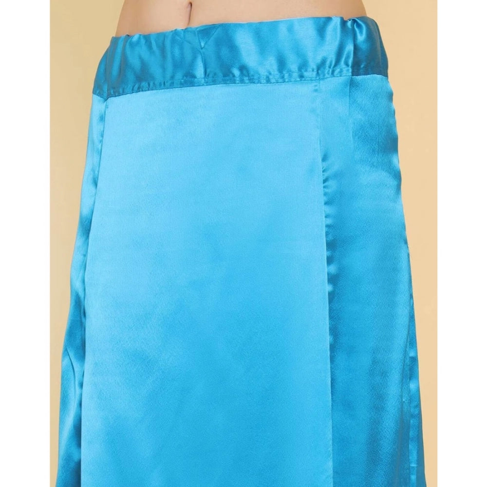 Amfyn Women's Silk Solid Free Size Petticoat (Blue)