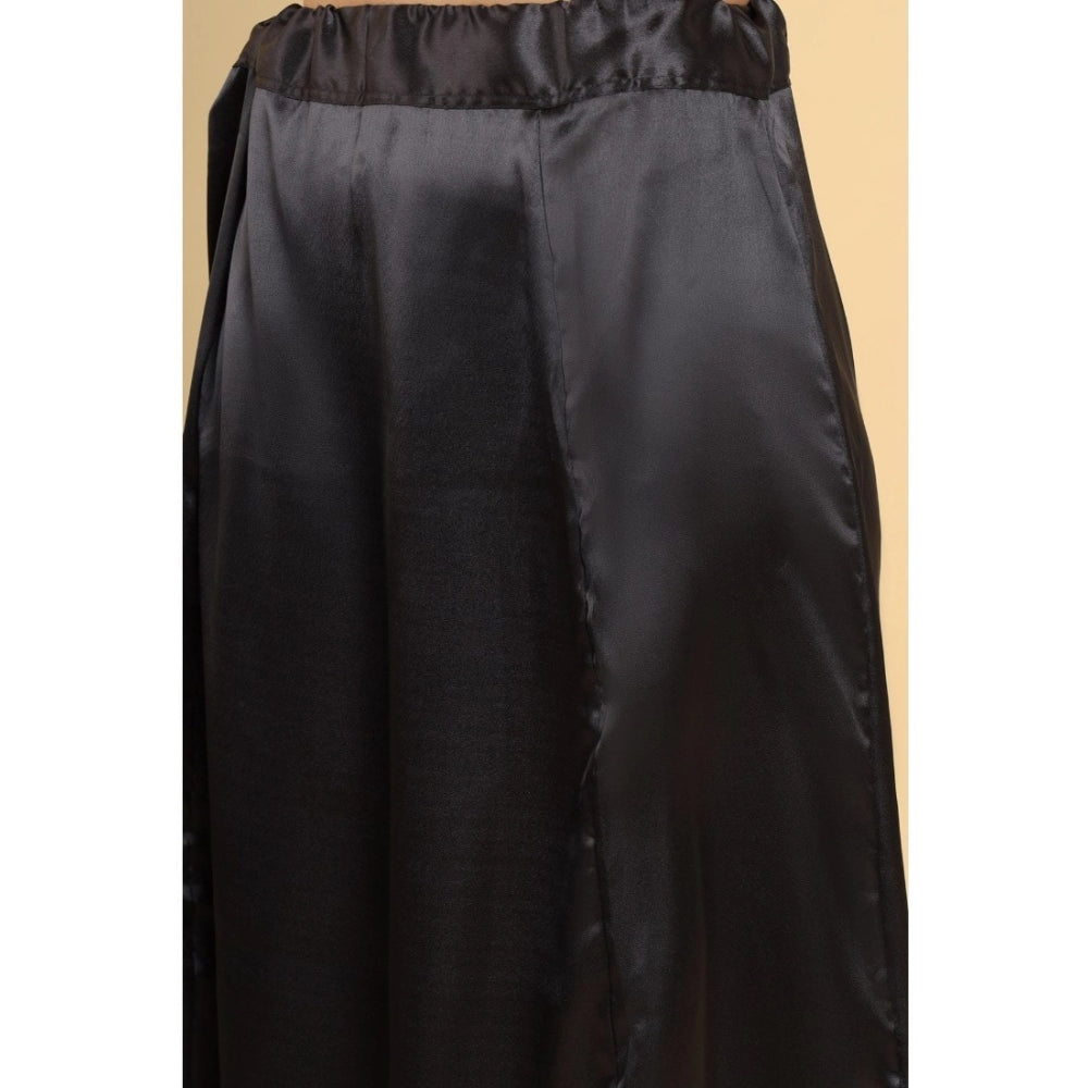 Amfyn Women's Silk Solid Free Size Petticoat (Black)