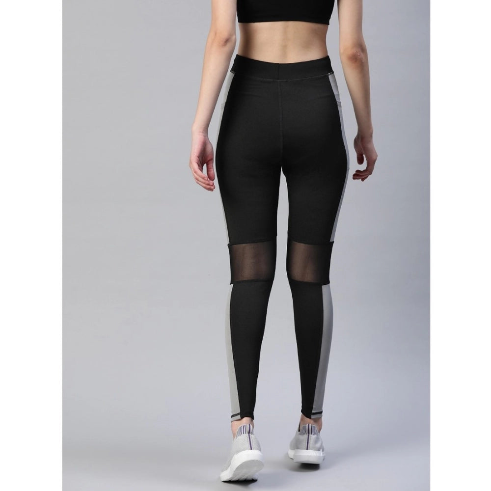 Fashion Women's Polyster Soild Sport Leggings (Black &amp; Grey)