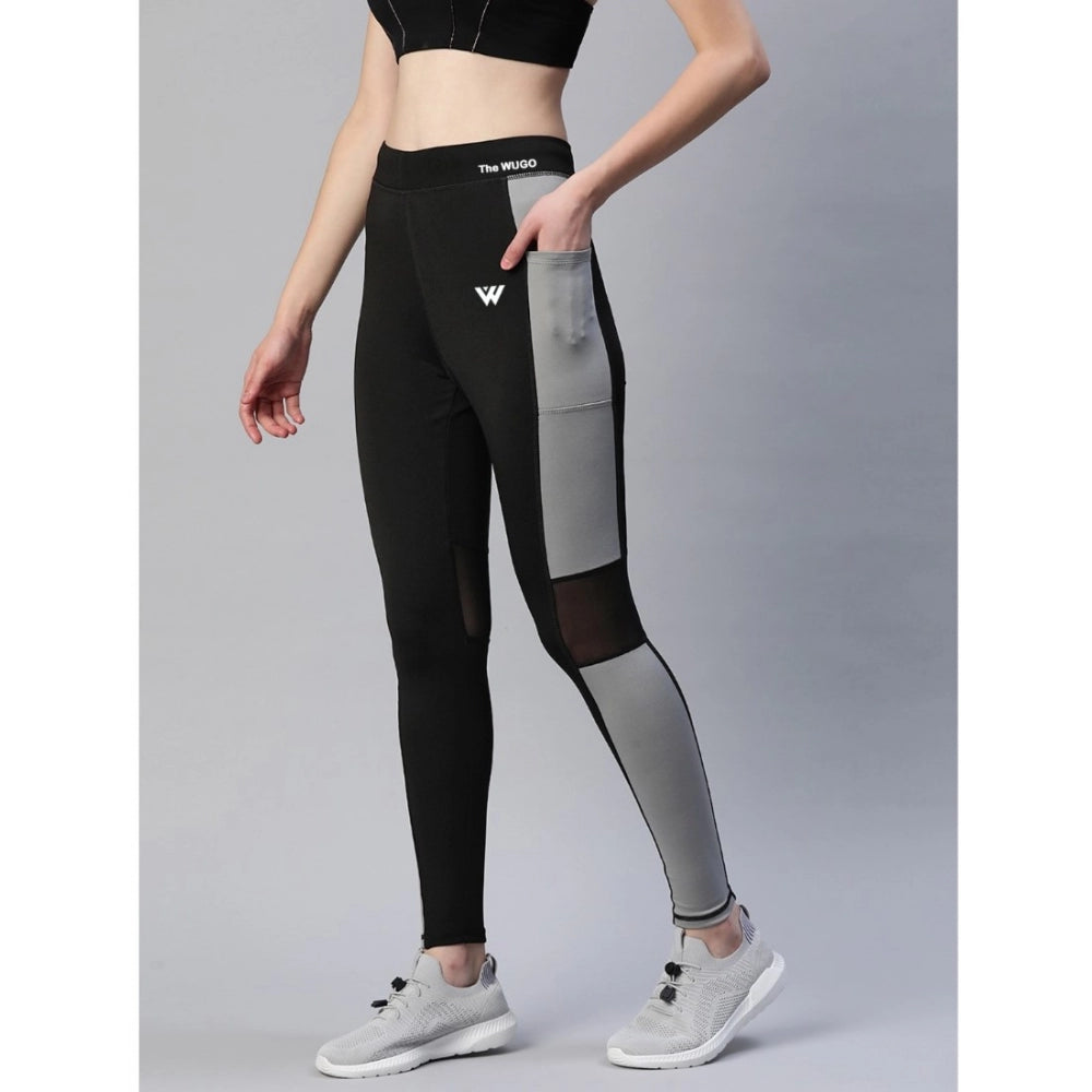 Fashion Women's Polyster Soild Sport Leggings (Black &amp; Grey)