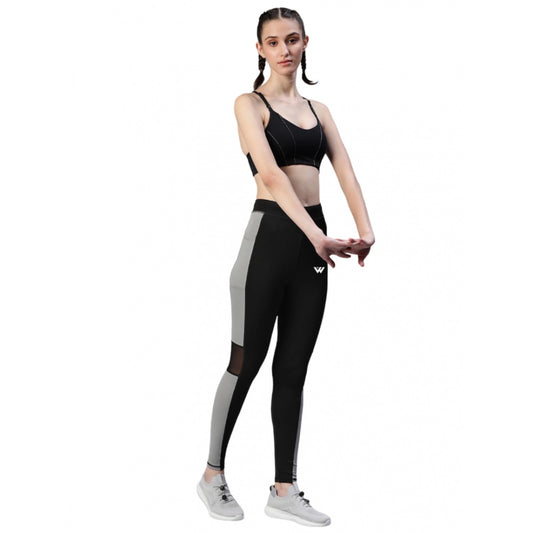 Fashion Women's Polyster Soild Sport Leggings (Black &amp; Grey)