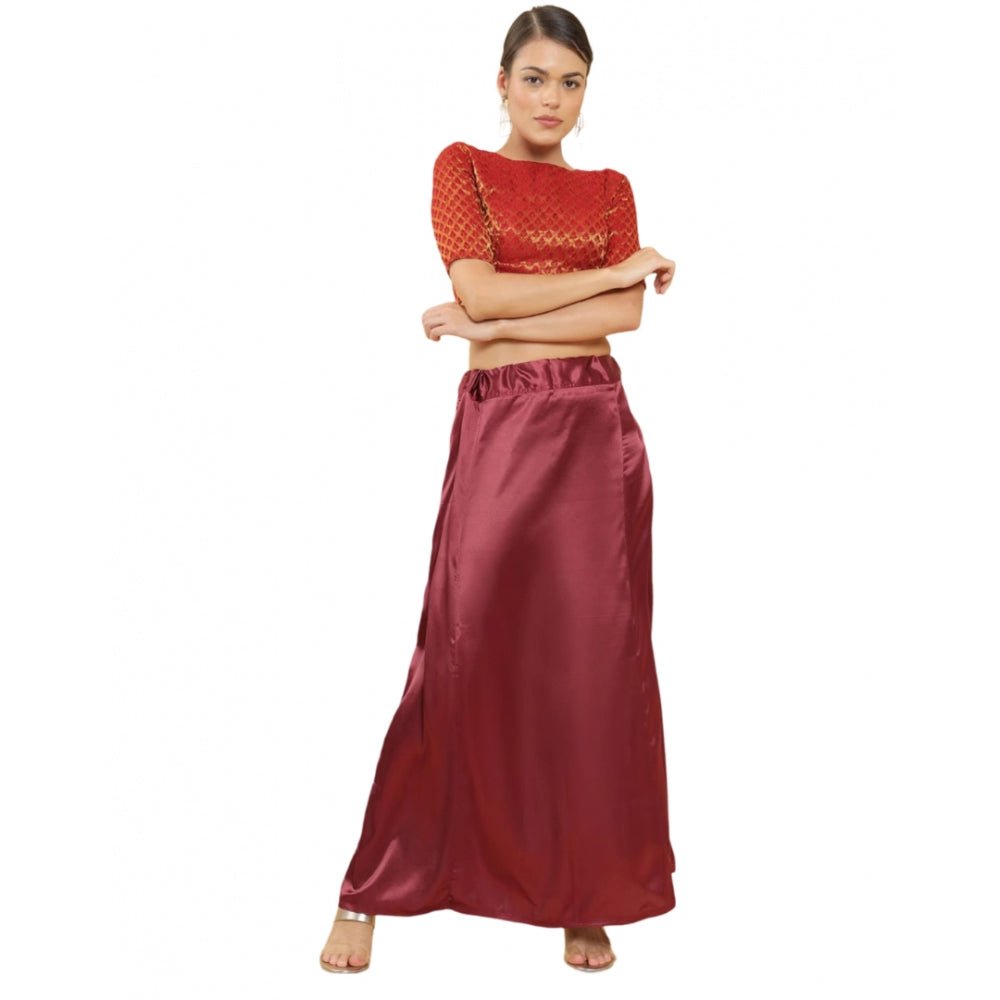 Amfyn Women's Silk Solid Free Size Petticoat (Maroon)