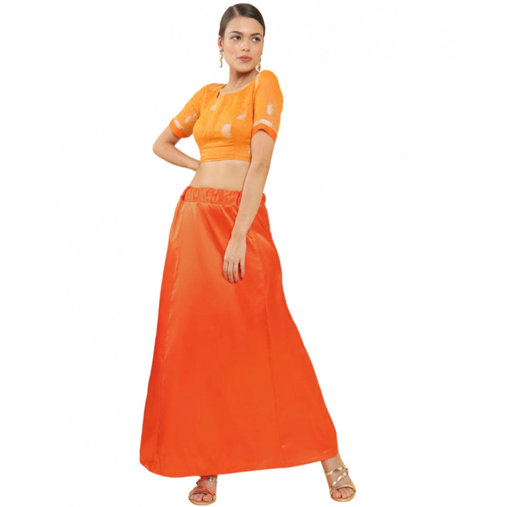 Amfyn Women's Silk Solid Free Size Petticoat (Orange)