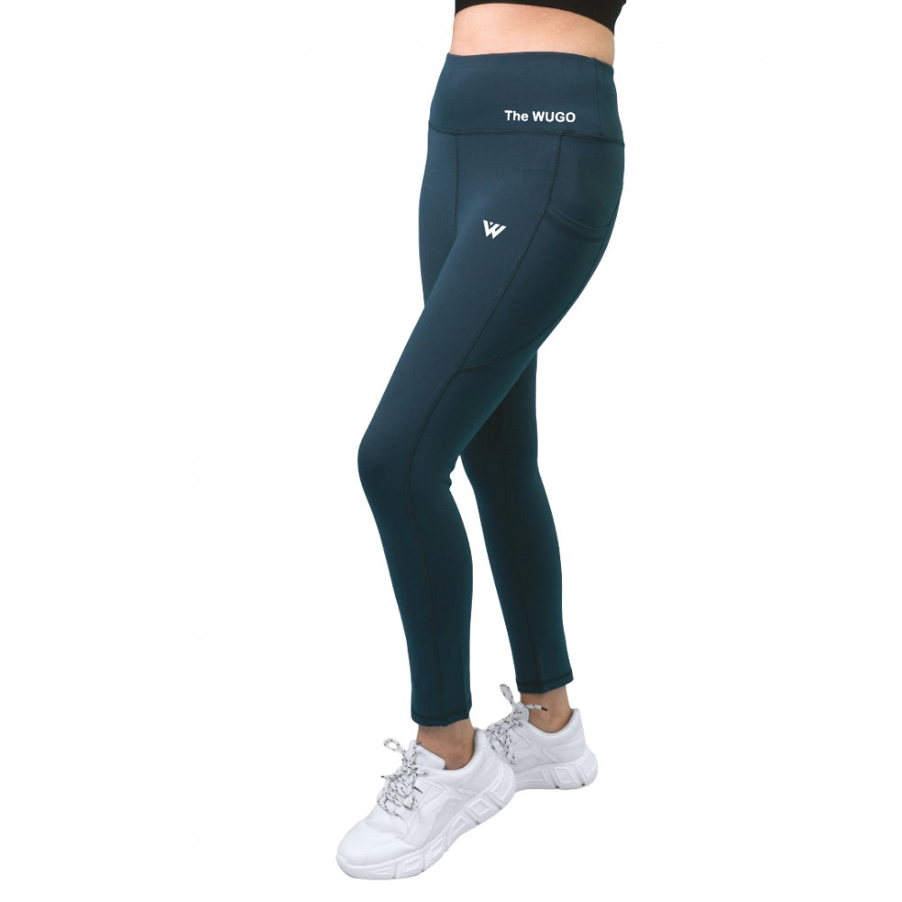 Fashion Women's Polyster Soild Sport Leggings (Blue)