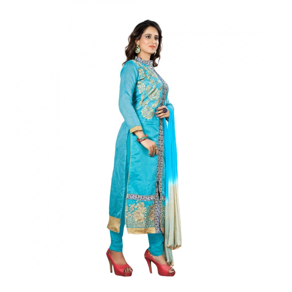 Chanderi Fabric Sky Blue Color Unstitched Salwar-Suit Material With Dupatta