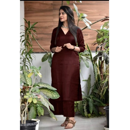 Amfyn Women's Casual 3/4th Sleeve Solid Jam Cotton kurti With Pant Set (Maroon)