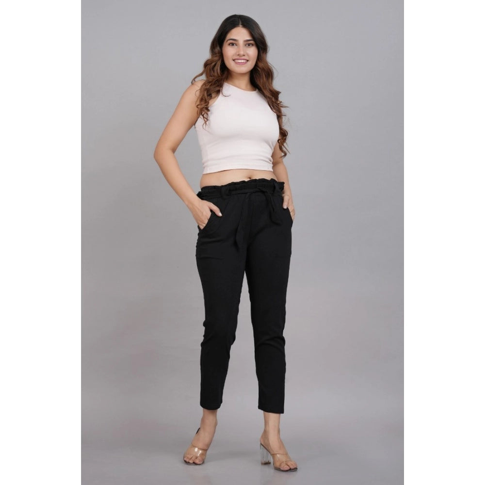 Fashion Women's Casual  Soild Lycra Trouser Pant (Black)