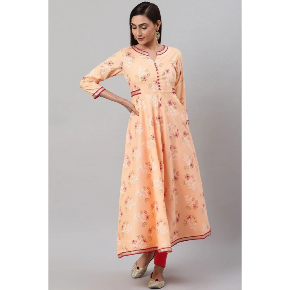 Amfyn Women's Casual 3/4 th Sleeve Floral Printed Rayon Kurti (Peach)