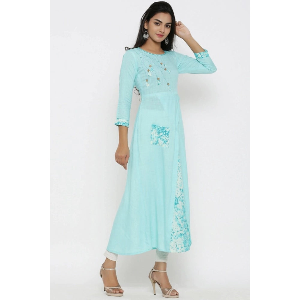 Amfyn Women's Casual 3/4 th Sleeve Embroidery Rayon Kurti (Sky Blue)