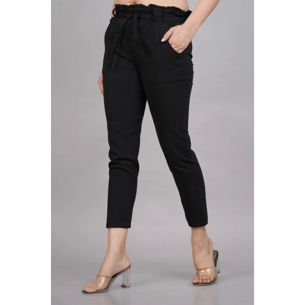 Fashion Women's Casual  Soild Lycra Trouser Pant (Black)