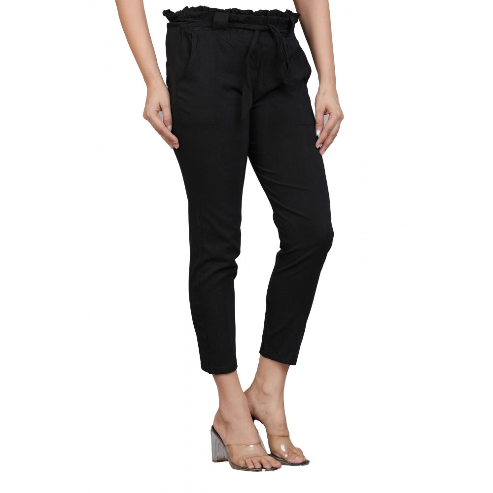 Fashion Women's Casual  Soild Lycra Trouser Pant (Black)