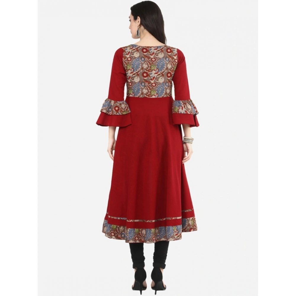 Amfyn Women's Casual Bell Sleeves Printed Cotton Kurti (Maroon)