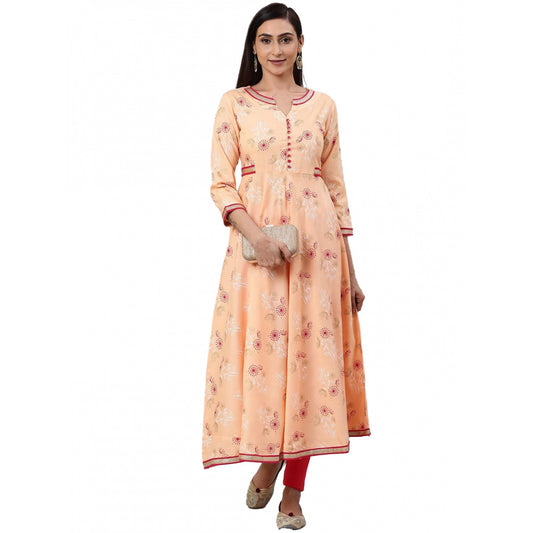 Amfyn Women's Casual 3/4 th Sleeve Floral Printed Rayon Kurti (Peach)