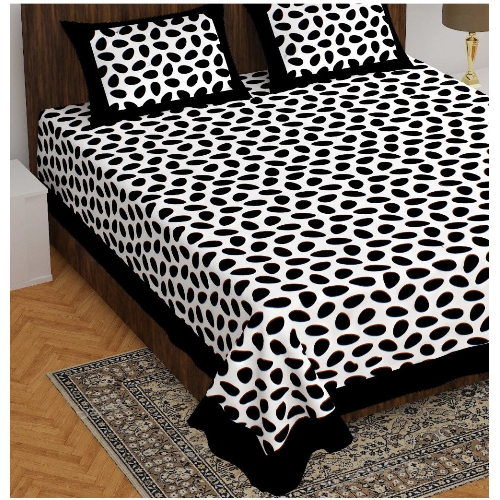 Amfyn Cotton Printed Queen Size Bedsheet With 2 Pillow Covers (Black And White, 90x100 Inch)