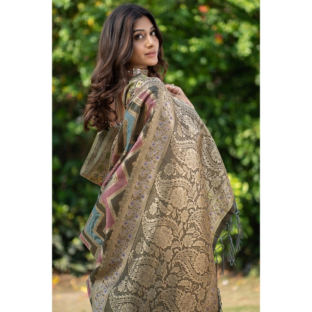 Amfyn Women's Organza Printed Saree With Unstitched Blouse (Grey, 5-6 Mtrs)