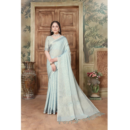 Amfyn Women's Organza Printed Saree With Unstitched Blouse (Sky Blue, 5-6 Mtrs)