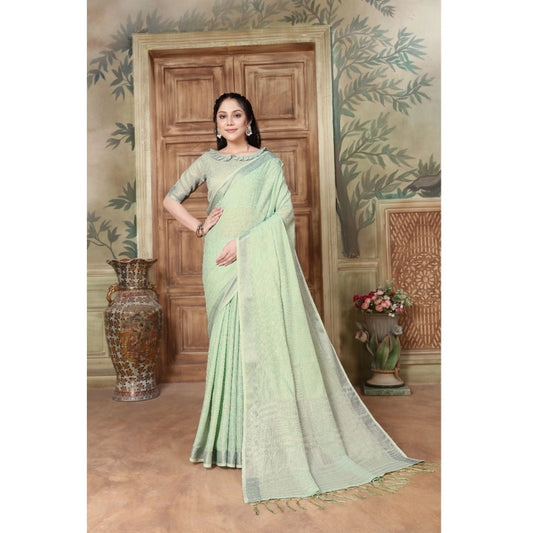 Amfyn Women's Organza Printed Saree With Unstitched Blouse (Sea Green, 5-6 Mtrs)