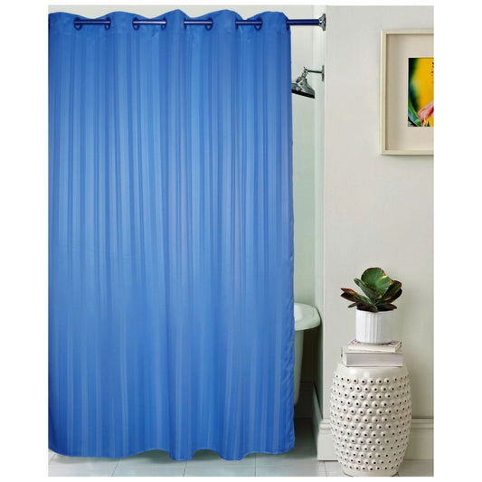 Amfyn Striped Polyester Plain Shower Curtains with Metal Eyelets (Blue)