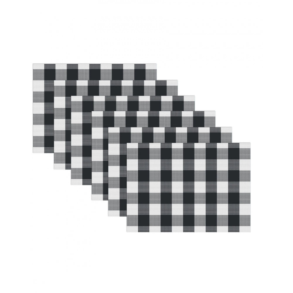 Amfyn Checked Cotton Place Mats Sets (Black &amp; White)