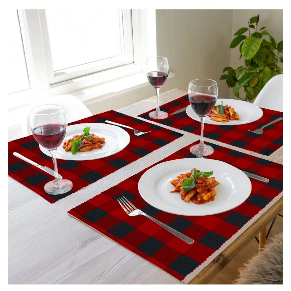 Fashion Checkered Cotton Place Mats Sets (Red &amp; Black)