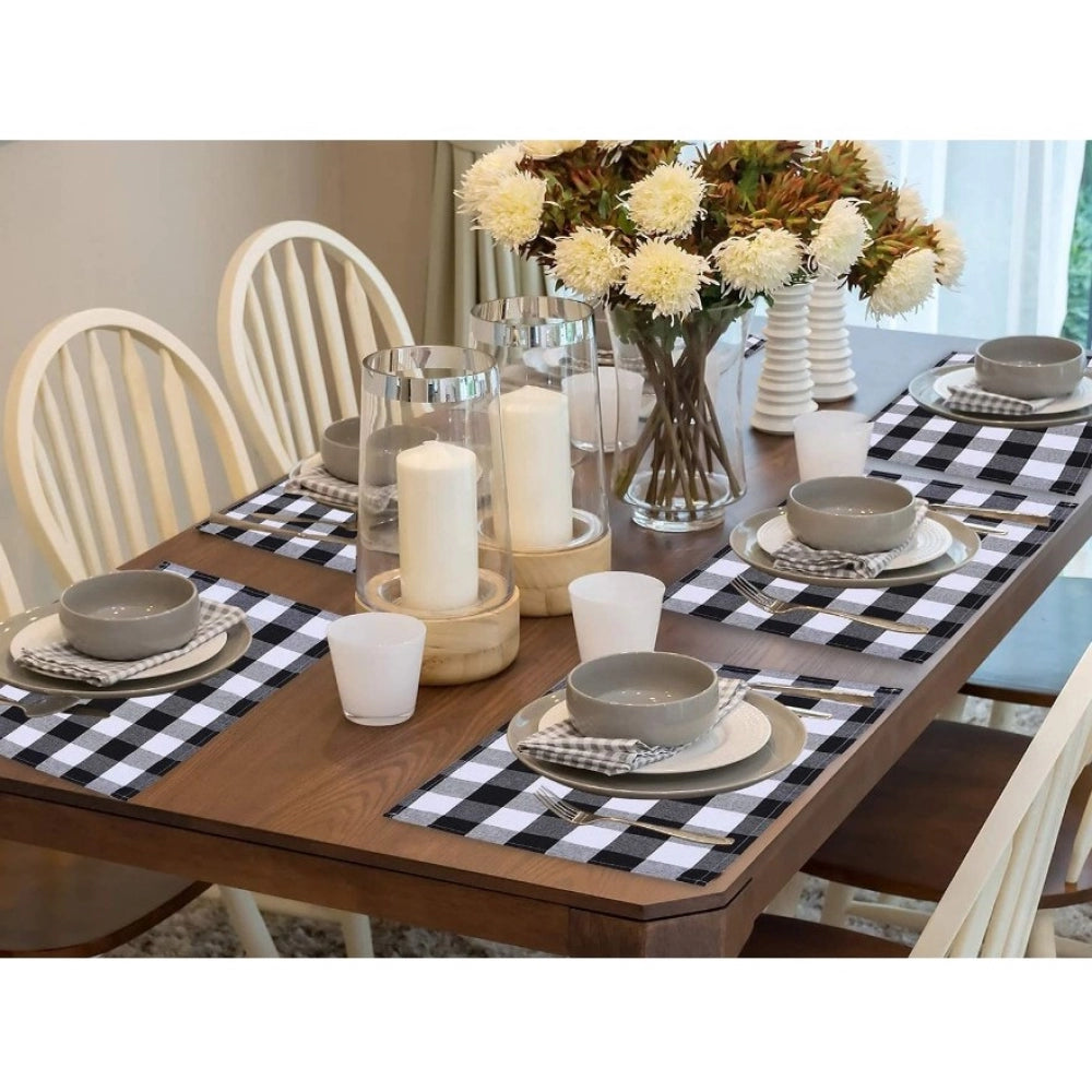 Amfyn Checked Cotton Place Mats Sets (Black &amp; White)