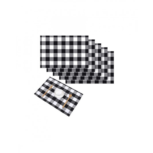 Amfyn Checked Cotton Place Mats Sets (Black &amp; White)