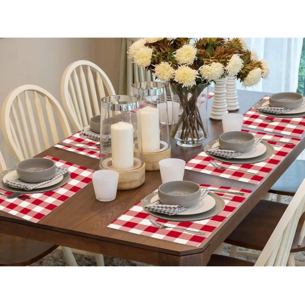 Amfyn Checked Cotton Place Mats Sets (Red &amp; White)