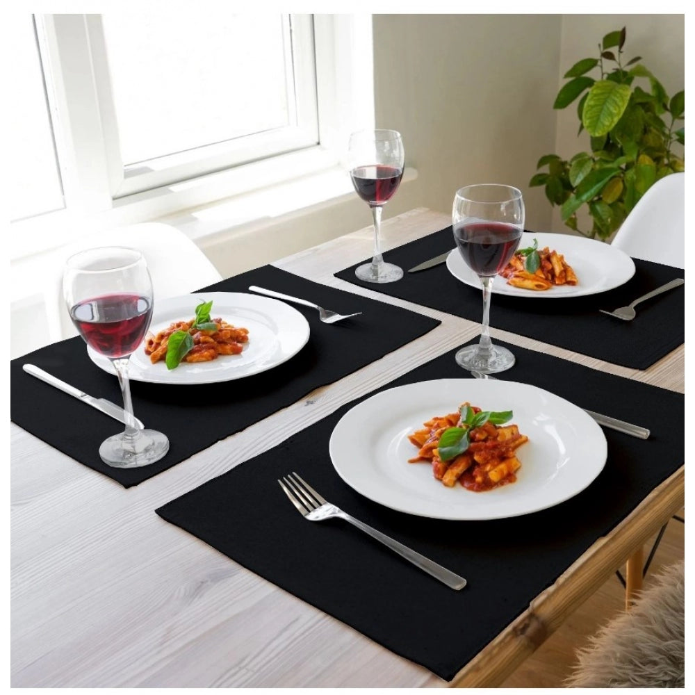 Amfyn Ribbed Cotton Place Mats Sets (Black)