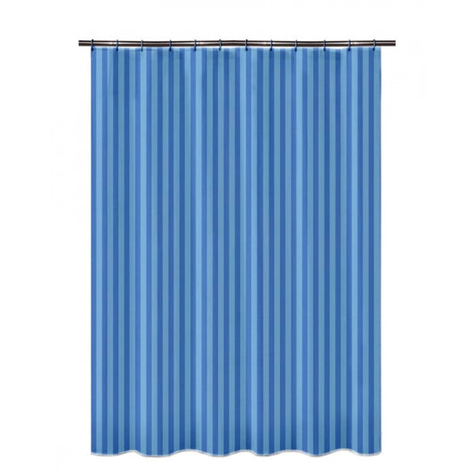 Amfyn Striped Polyester Plain Shower Curtains with Plastic Eyelets (Blue)