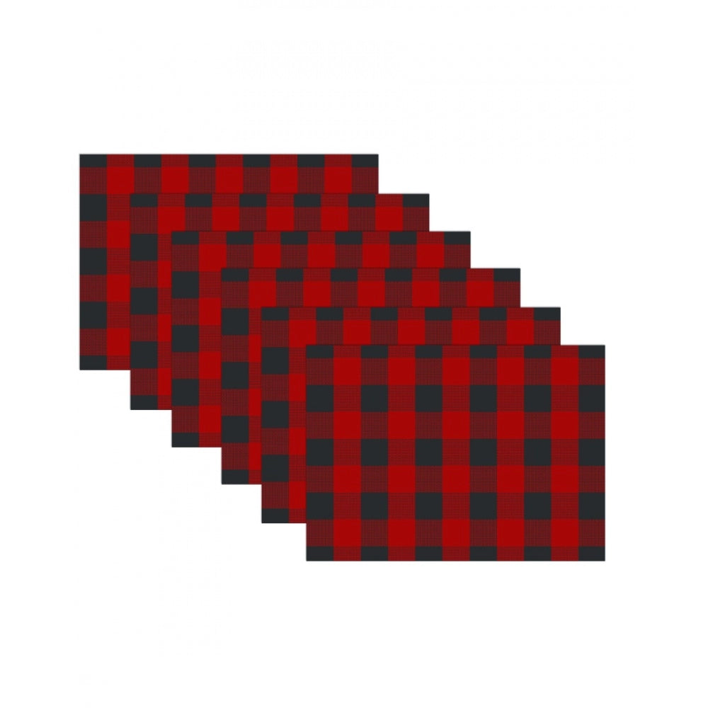 Amfyn Checked Cotton Place Mats Sets (Red &amp; Black)