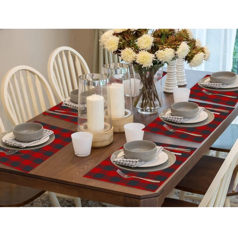 Amfyn Checked Cotton Place Mats Sets (Red &amp; Black)