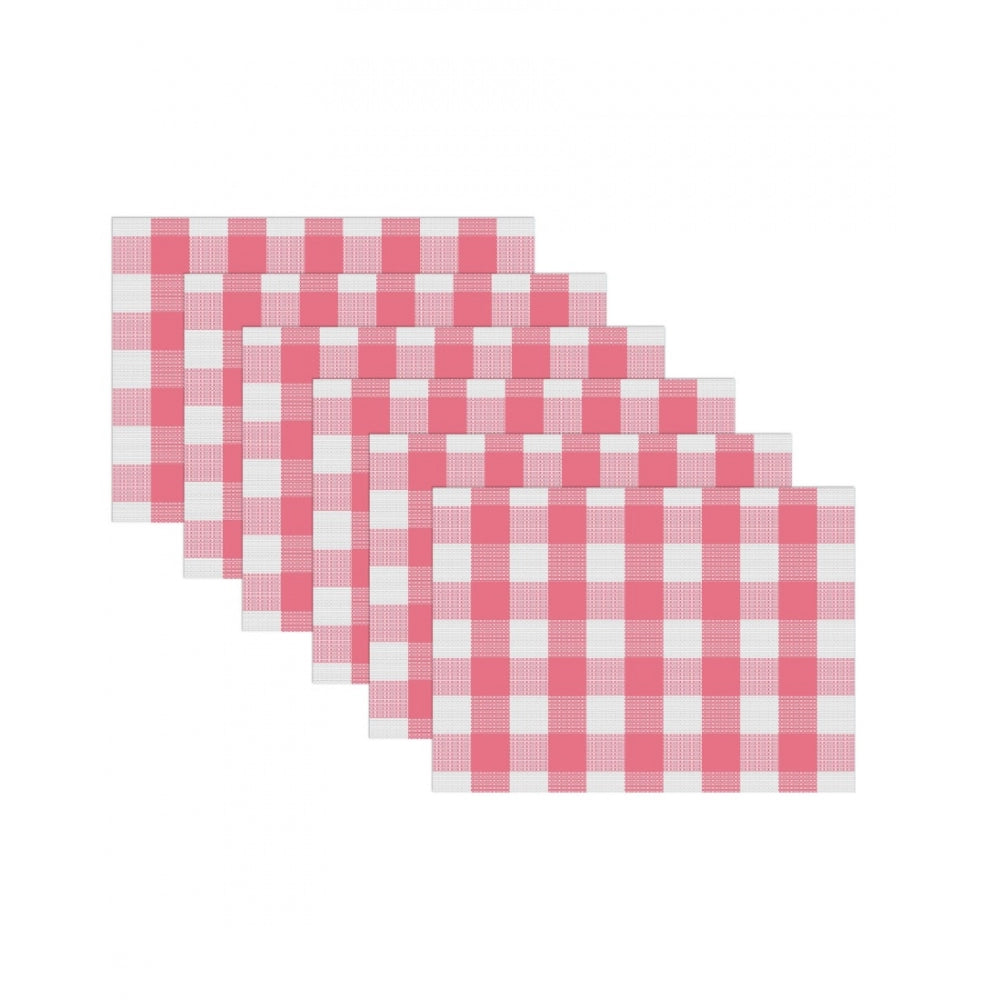 Amfyn Checked Cotton Place Mats Sets (Pink &amp; White)