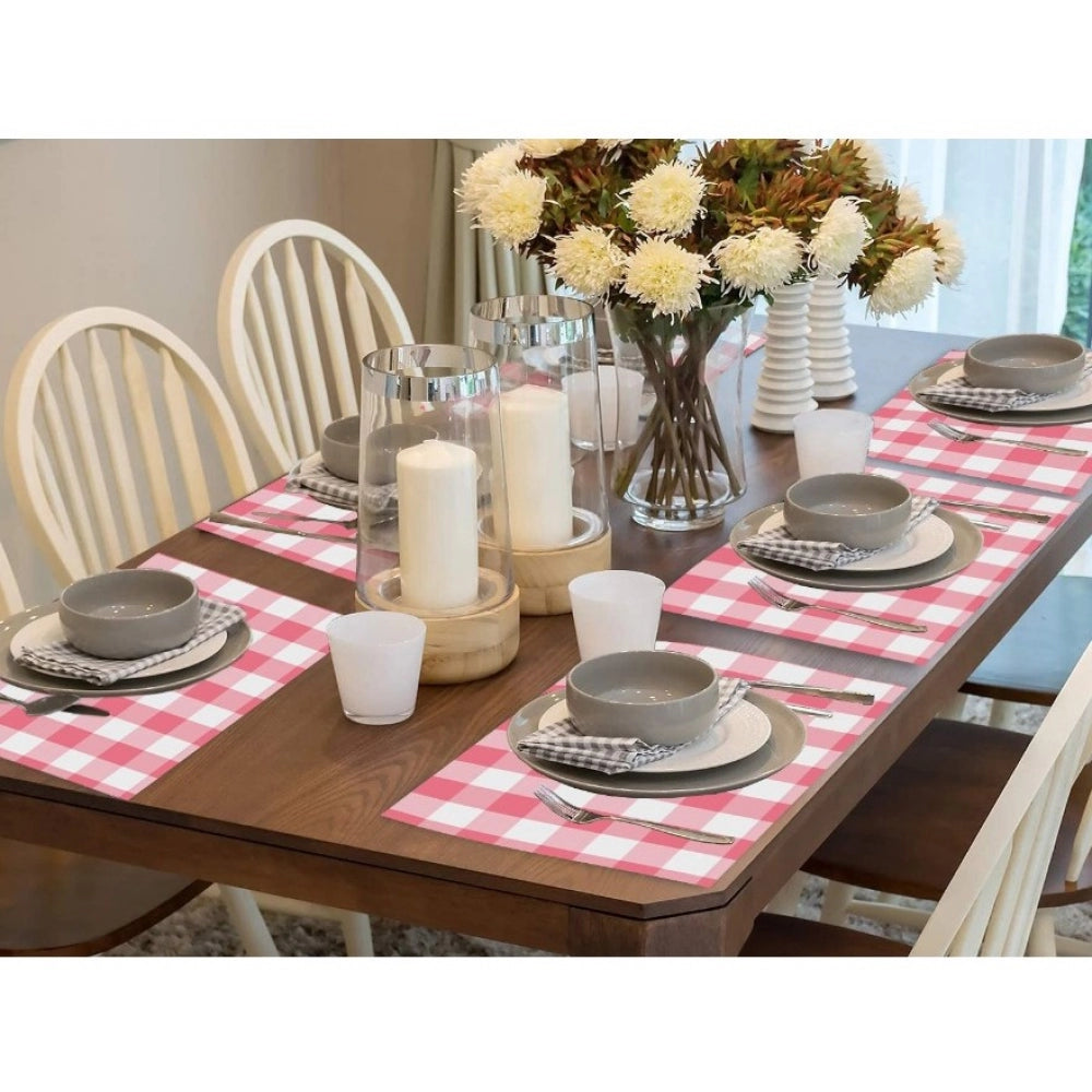 Amfyn Checked Cotton Place Mats Sets (Pink &amp; White)