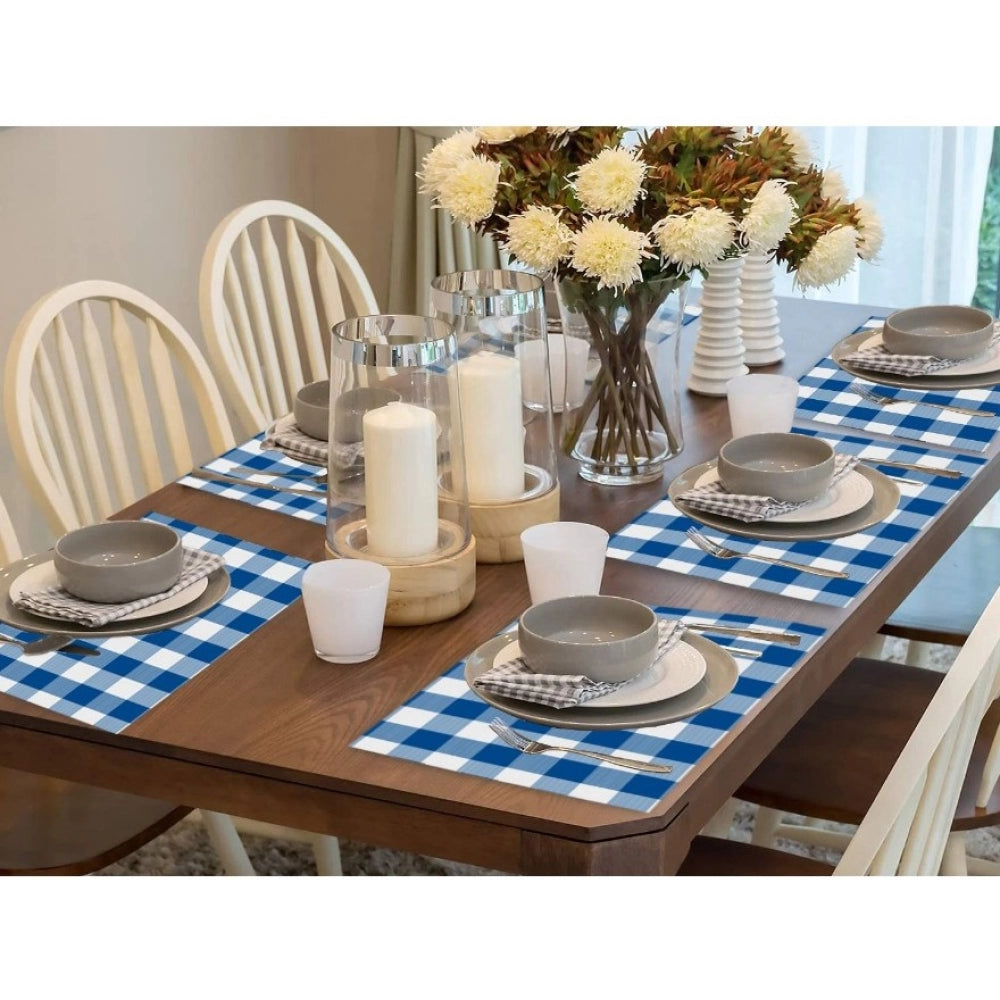 Amfyn Checked Cotton Place Mats Sets (Royal Blue)