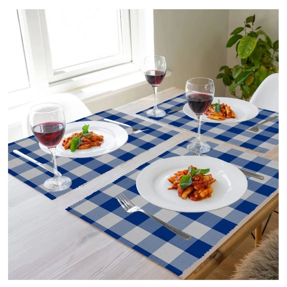 Fashion Checkered Cotton Place Mats Sets (Royal Blue)