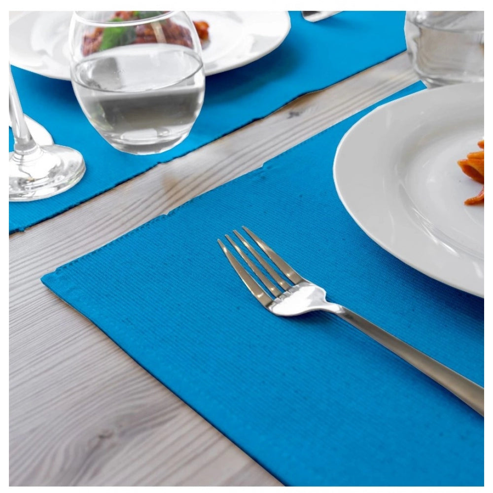 Amfyn Solid Cotton Place Mats Sets (Turquoise Blue)