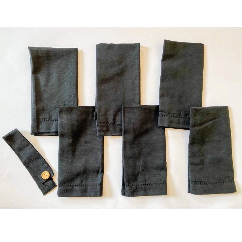 Amfyn Solid Cotton Napkins Sets (Black)