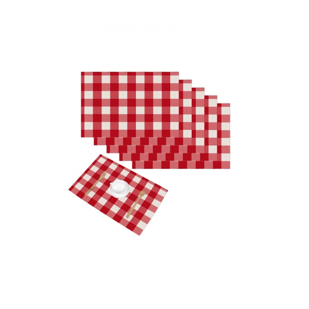 Amfyn Checked Cotton Place Mats Sets (Red &amp; White)