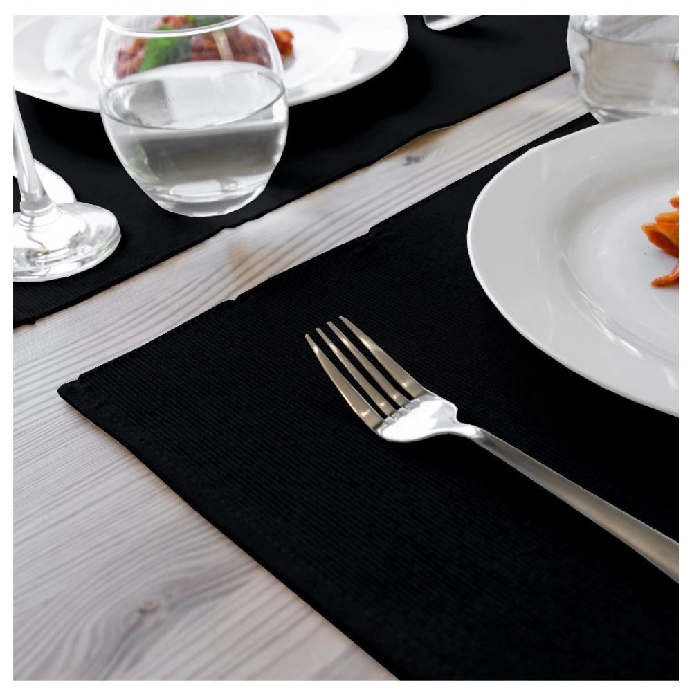 Amfyn Ribbed Cotton Place Mats Sets (Black)