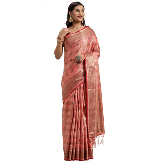 Amfyn Women's Chanderi Cotton Printed Saree With Unstitched Blouse (Pink, 5-6 Mtrs)